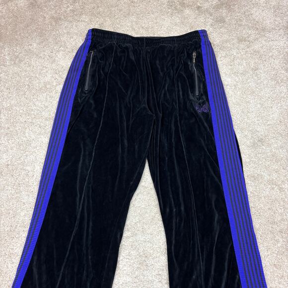Needles Velour Track Pants Joggers Men's XL Black Blue - Picture 2 of 8